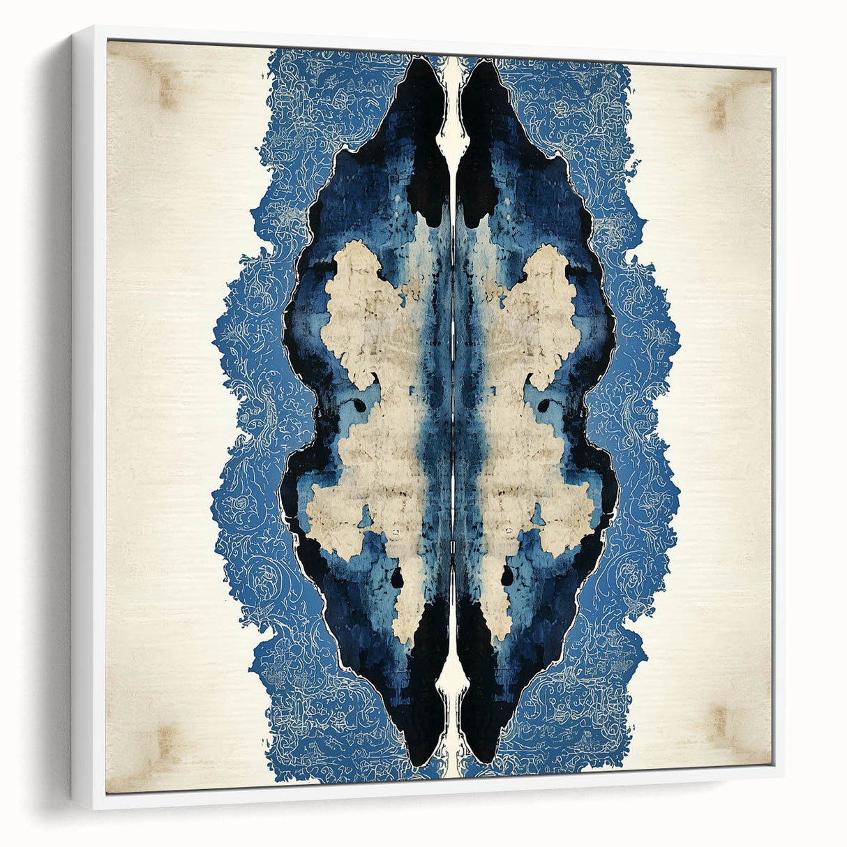 Modern Abstract Wall Art – Navy Blue & Beige Symmetrical Canvas