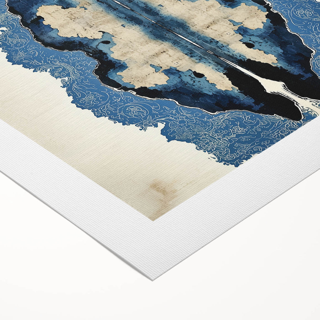 Modern Abstract Wall Art – Navy Blue & Beige Symmetrical Canvas