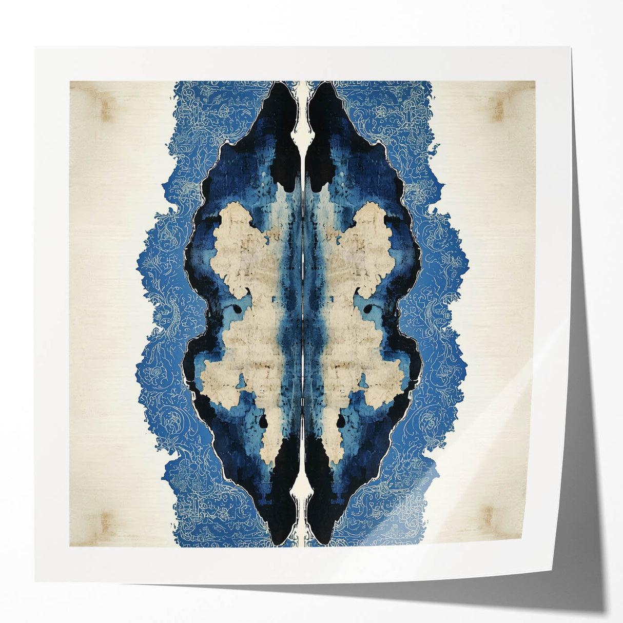 Modern Abstract Wall Art – Navy Blue & Beige Symmetrical Canvas