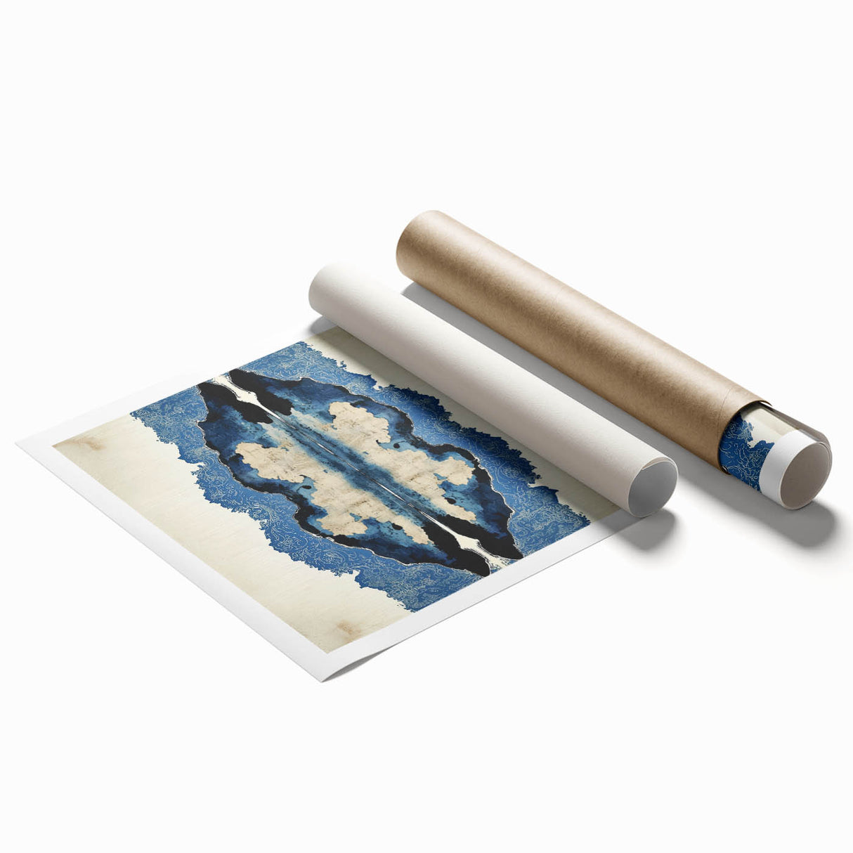 Modern Abstract Wall Art – Navy Blue & Beige Symmetrical Canvas