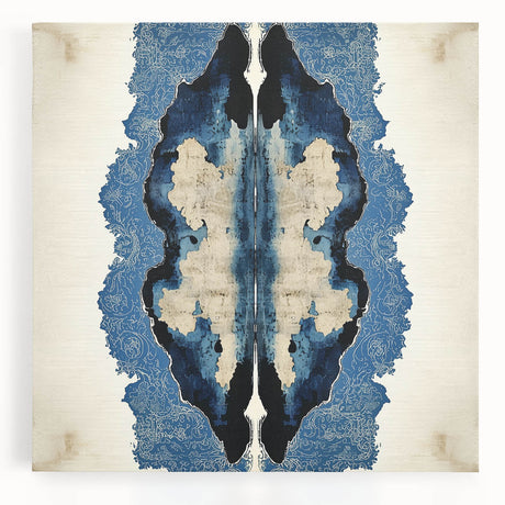 Modern Abstract Wall Art – Navy Blue & Beige Symmetrical Canvas