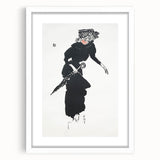Woman with an Umbrella Realism Art Print - Monochrome Canvas Decor