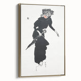 Woman with an Umbrella Realism Art Print - Monochrome Canvas Decor