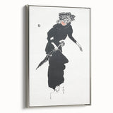 Woman with an Umbrella Realism Art Print - Monochrome Canvas Decor