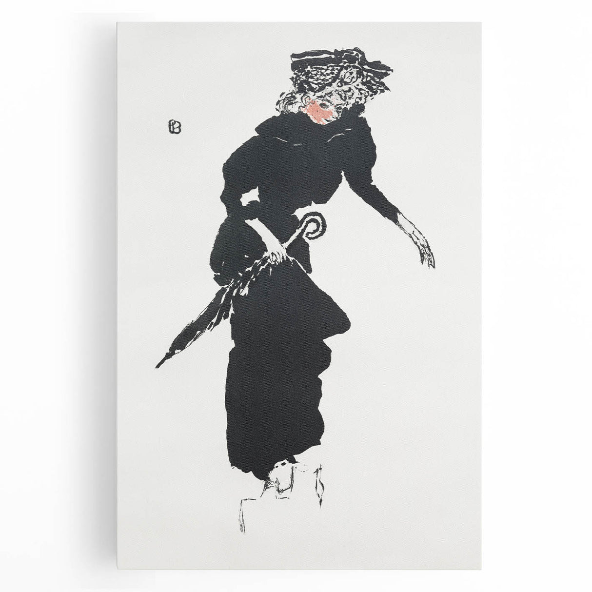 Woman with an Umbrella Realism Art Print - Monochrome Canvas Decor