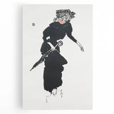Woman with an Umbrella Realism Art Print - Monochrome Canvas Decor