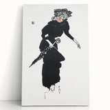 Woman with an Umbrella Realism Art Print - Monochrome Canvas Decor
