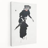 Woman with an Umbrella Realism Art Print - Monochrome Canvas Decor
