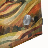 Large abstract wall art depicting autumnal trees in orange and brown hues, printed on acrylic glass.