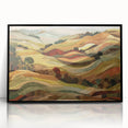 Large abstract wall art featuring autumnal colors in a mid-century modernist style on a black framed acrylic print.