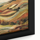 Textured black wall art depicting colorful autumn trees on a large framed canvas, suitable for living room decor.