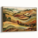 Framed canvas depicting a vintage-style landscape with autumnal trees in gold and black tones, ideal for bedroom wall art.