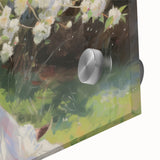 Close-up view of an abstract figurative acrylic art piece on glass, showcasing vibrant colors and intricate details, perfect for modern home décor and art enthusiasts.