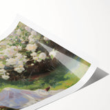 Abstract figurative art print showcasing vibrant colors and dynamic shapes, elegantly rolled and packaged in a protective cardboard tube for easy display.