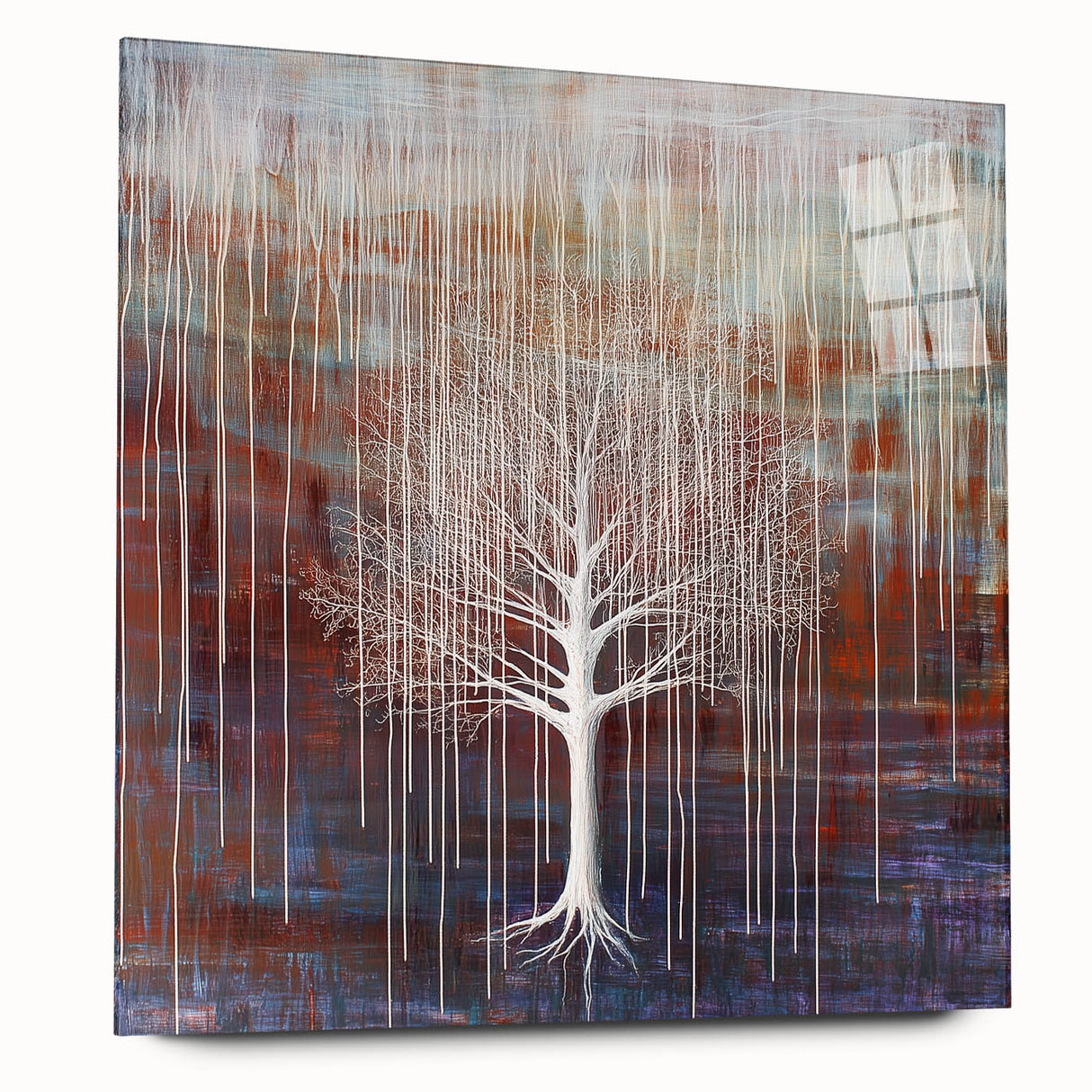 Abstract floral acrylic glass artwork showcasing vibrant colors and intricate patterns, viewed from the side, highlighting its modern design and glossy finish. Perfect for contemporary home decor.