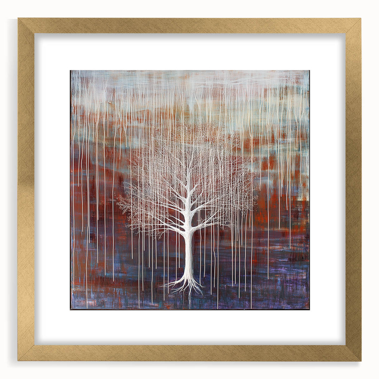 Abstract floral frame in gold with a mat, showcasing intricate designs and vibrant colors, ideal for modern home decor and enhancing wall aesthetics.