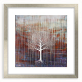 Abstract floral frame design in silver with a mat, showcasing intricate patterns and vibrant colors, perfect for enhancing modern home decor or gallery displays.