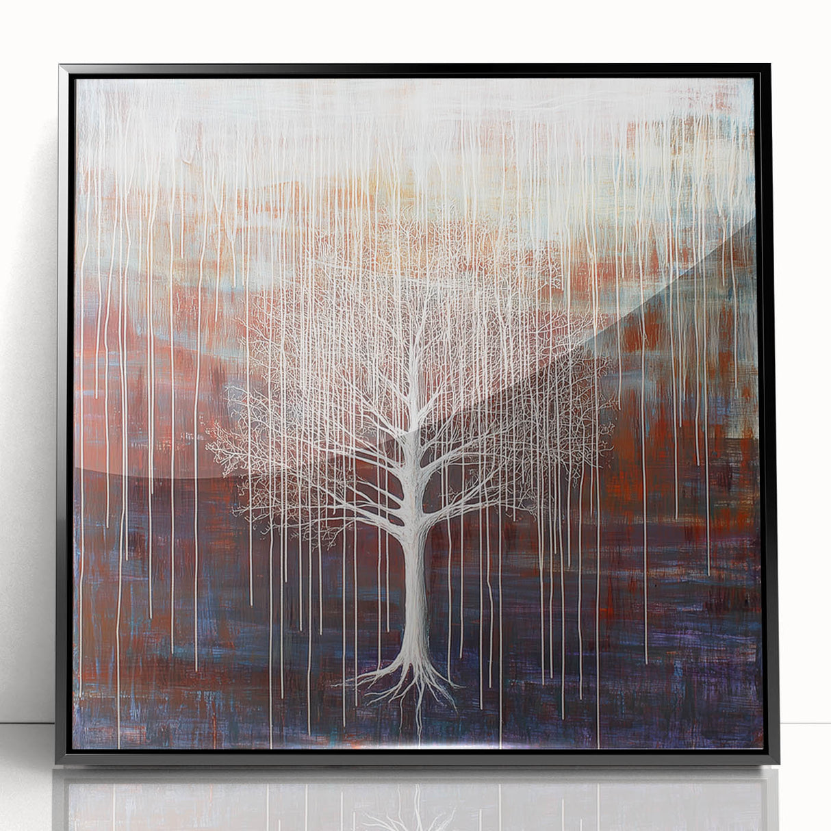 Framed acrylic artwork showcasing vibrant abstract floral designs in shades of blue and pink, set against a sleek black frame, ideal for modern decor.