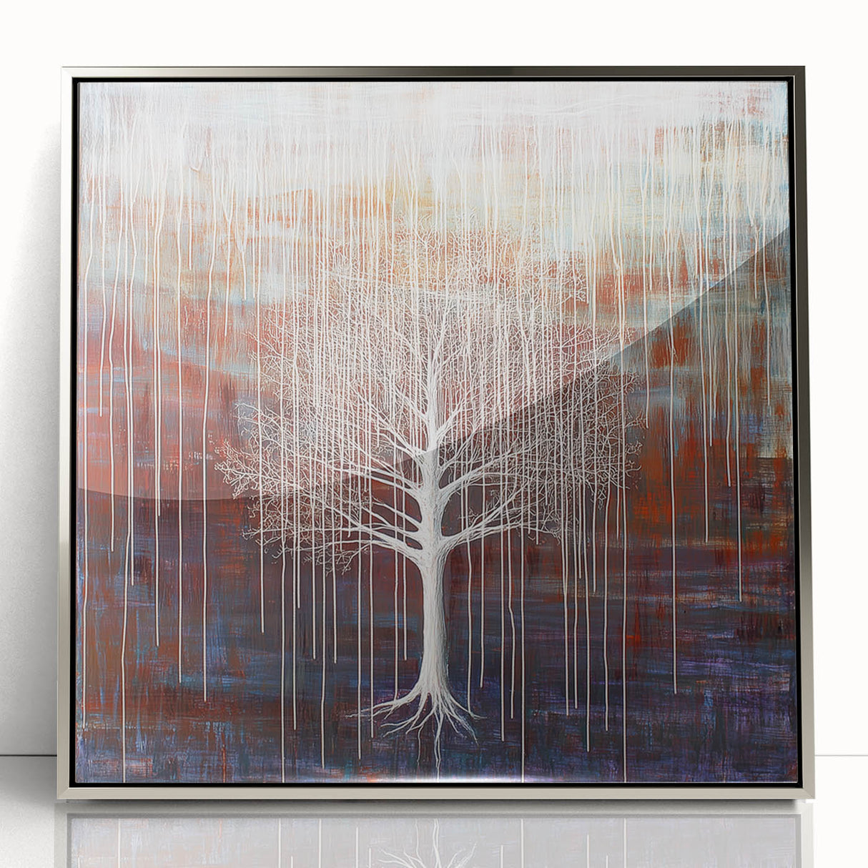 Framed acrylic artwork showcasing vibrant abstract florals in silver tones, highlighting a modern design perfect for contemporary home decor.