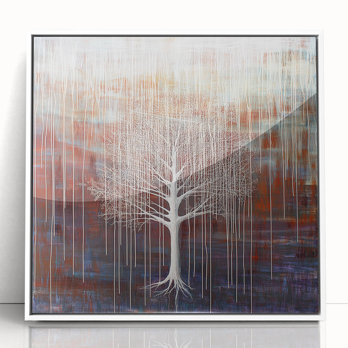 Framed acrylic artwork showcasing an abstract floral design with vibrant colors on a white background, ideal for modern home decor and artistic expression.