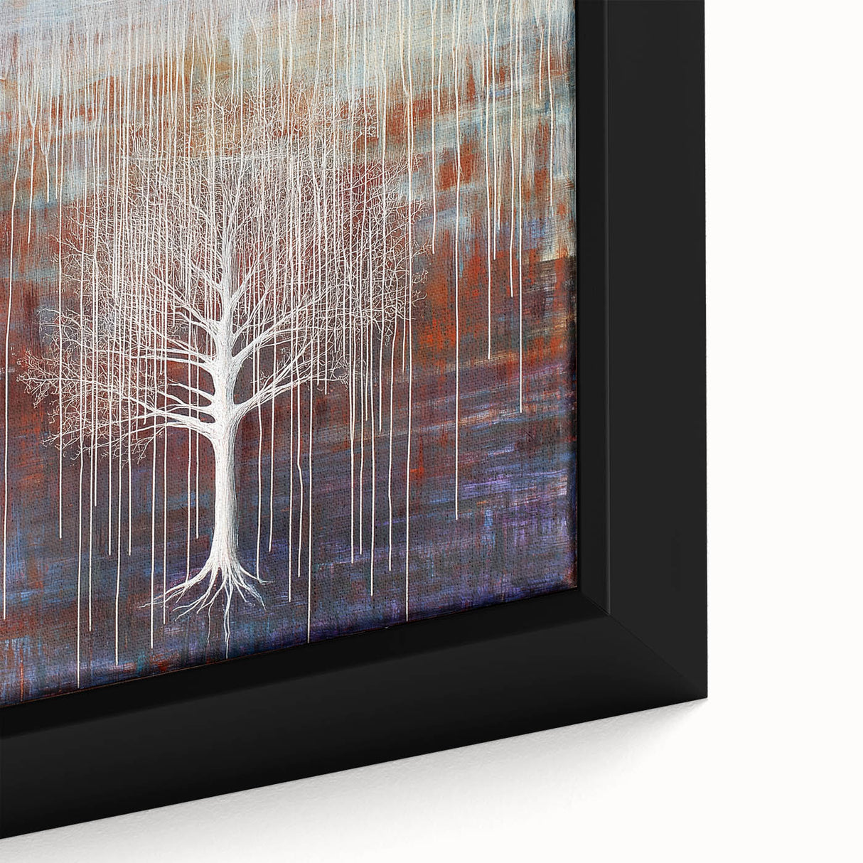 Close-up of a vibrant abstract floral framed canvas artwork showcasing bold colors and intricate details, perfect for enhancing modern home decor aesthetics.
