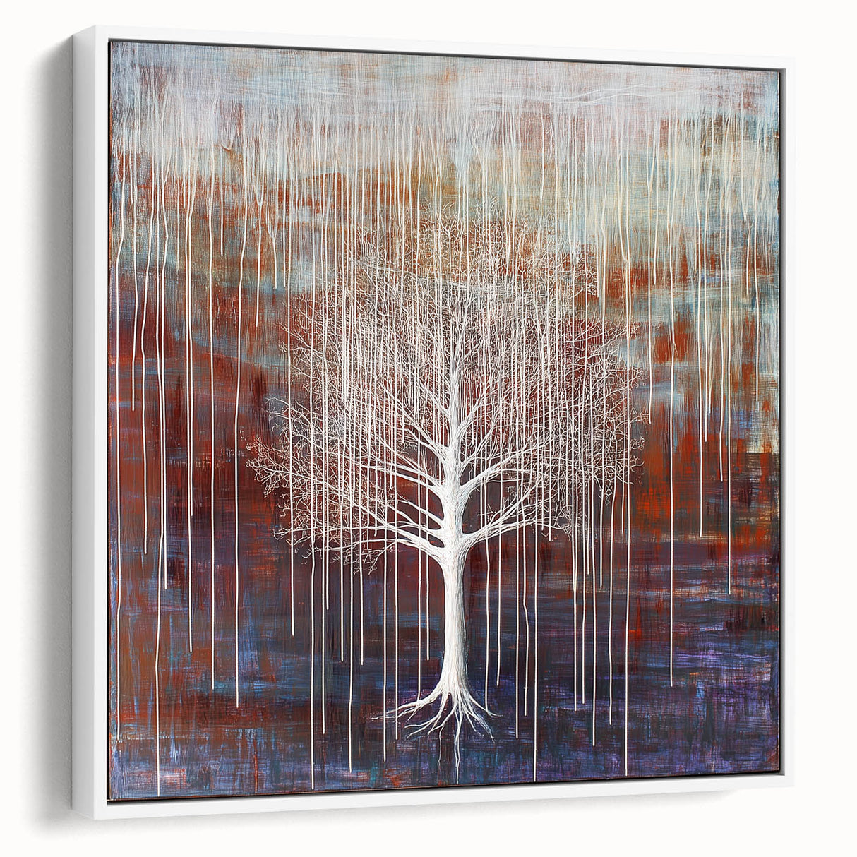 Framed canvas artwork showcasing an abstract floral design in vibrant colors, displayed from a white side view. Perfect for enhancing modern home decor with elegance and style.
