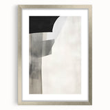 Framed abstract minimalist wall art in a sleek silver frame with a white mat, showcasing geometric patterns that enhance modern interior decor.