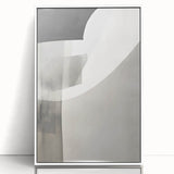 Framed abstract minimalist wall art in white acrylic, showcasing elegant geometric shapes and soft color gradients, perfect for modern home decor.