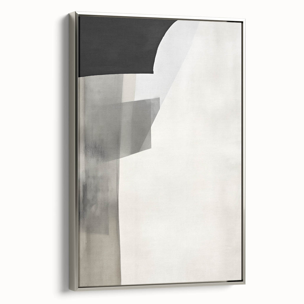Framed abstract minimalist wall art featuring a silver-toned design, showcasing sleek lines and a modern aesthetic, ideal for contemporary home decor.
