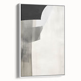Abstract minimalist wall art framed canvas with a sleek side view, featuring soft white tones and subtle textures, perfect for modern home decor.