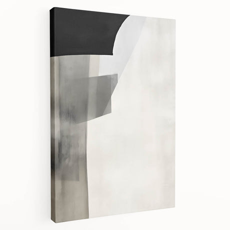 Abstract minimalist wall art on stretched canvas, showcasing soft pastel colors and geometric shapes, presented in a side view to highlight its depth and texture. Perfect for modern decor, this piece adds a serene touch to any room.