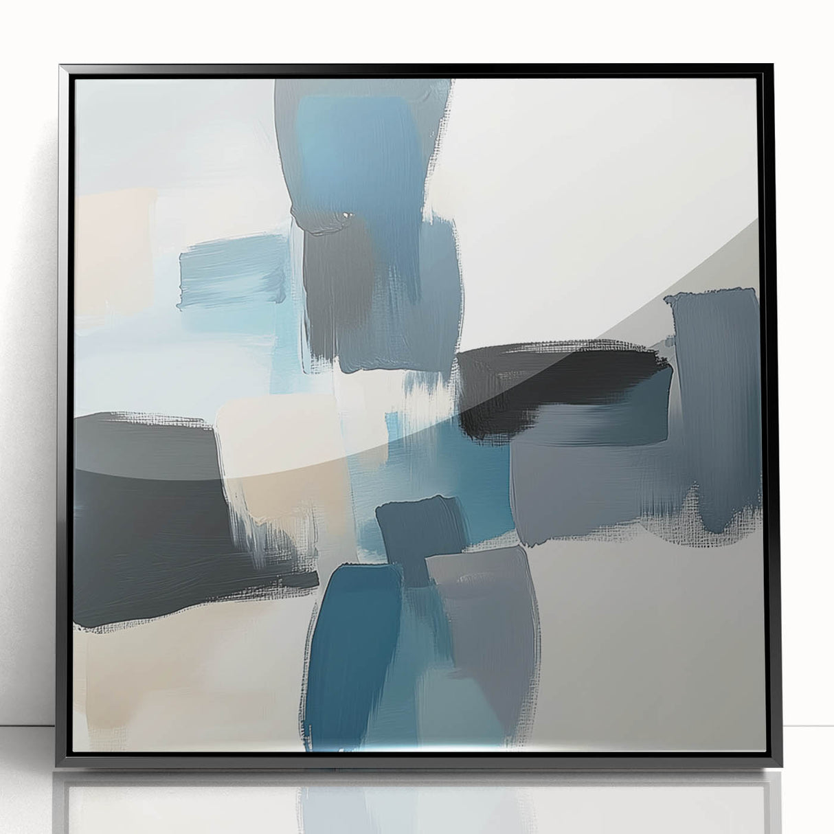 Colorful Abstract Wall Art – Teal, Gray & Beige Modern Brush Strokes