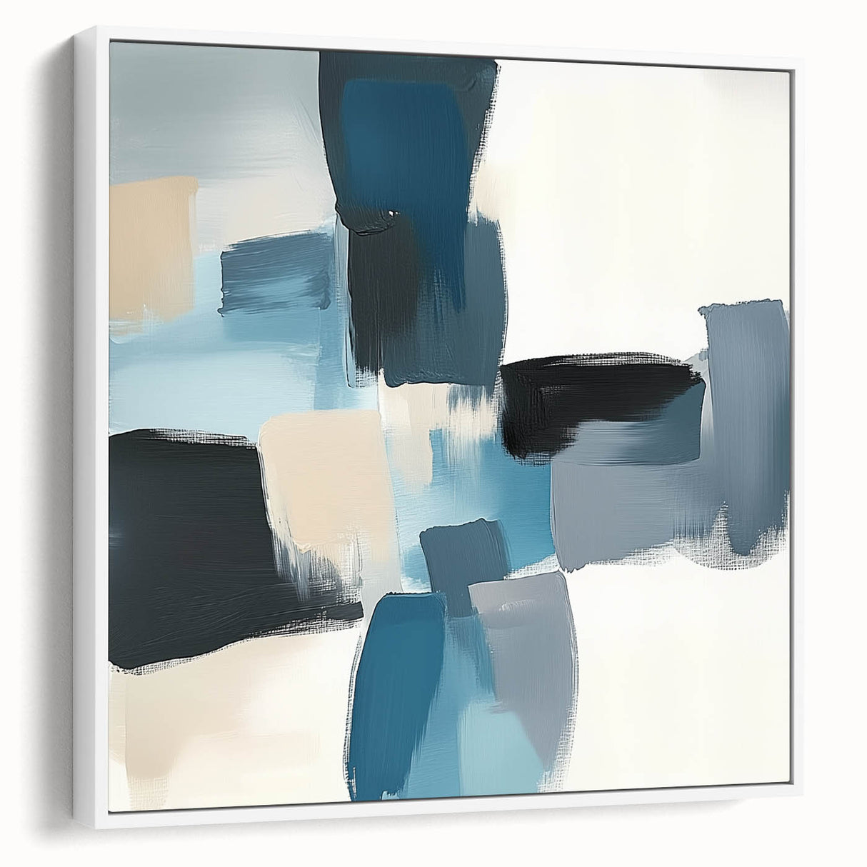 Colorful Abstract Wall Art – Teal, Gray & Beige Modern Brush Strokes