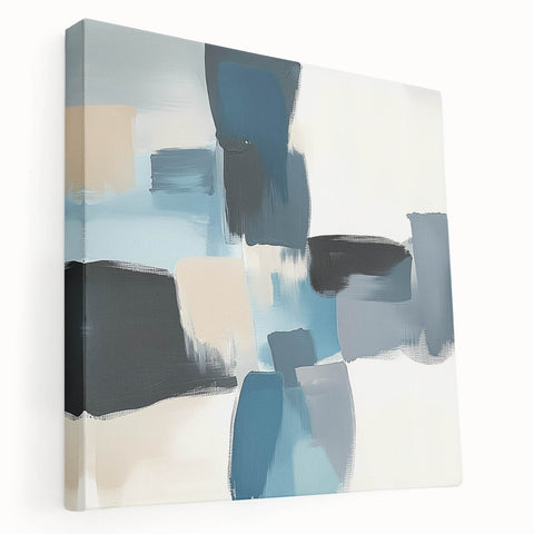 Colorful Abstract Wall Art – Teal, Gray & Beige Modern Brush Strokes