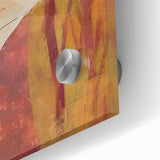 Large abstract wall art depicting autumn trees in orange and red tones on acrylic glass.