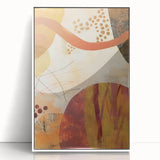 Art deco poster featuring an autumnal scene with orange and brown tones, framed in white acrylic.