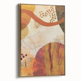 Framed canvas featuring a vintage-style landscape painting of a fall scene with muted gold and black tones.