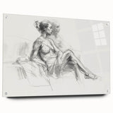 Abstract figurative acrylic art piece displayed in a side view, featuring vibrant colors and intricate pin details, perfect for modern home decor or gallery settings.