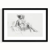 Abstract figurative artwork framed in a sleek black mat, showcasing vibrant colors and dynamic shapes, ideal for modern home decor or gallery display.