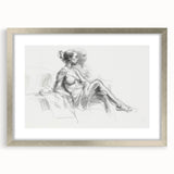 Abstract figurative art frame with a silver mat, showcasing a contemporary design ideal for modern decor, perfect for enhancing any living space or gallery wall.