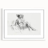 Abstract figurative frame with a white mat, showcasing a modern art design that emphasizes geometric shapes and vibrant colors, suitable for contemporary decor.