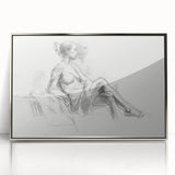 Abstract figurative framed acrylic artwork in silver tones, showcasing dynamic shapes and textures, perfect for modern home decor. Ideal for enhancing contemporary spaces.