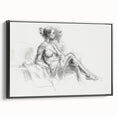 Framed abstract figurative canvas art showcasing a modern black design, viewed from the side, perfect for contemporary home decor.