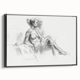 Framed abstract figurative canvas art showcasing a modern black design, viewed from the side, perfect for contemporary home decor.