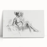 Abstract figurative stretched canvas artwork leaning against a wall, showcasing vibrant colors and dynamic shapes, perfect for modern home decor.