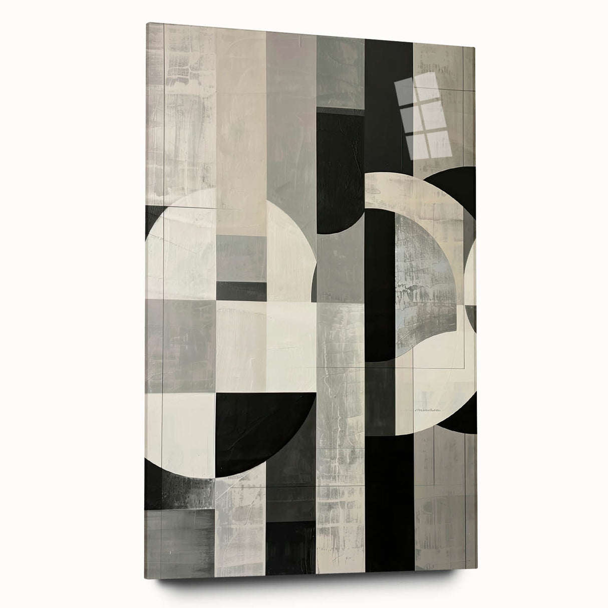 Abstract minimalist wall art displayed in an acrylic frame, showcasing soft pastel colors and geometric shapes, enhancing modern decor aesthetics.