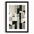 Abstract minimalist wall art framed in black with a white mat, showcasing geometric patterns and soft color tones, perfect for modern decor.