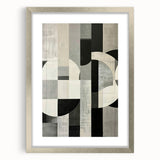 Abstract minimalist wall art framed in silver, showcasing a geometric design with soft pastel colors, ideal for modern home decor and artistic interiors.