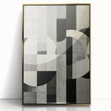 Framed abstract minimalist wall art with gold accents, showcasing a modern design against a sleek background, perfect for contemporary home decor.