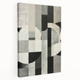 Abstract minimalist wall art on stretched canvas, showcasing vibrant colors and geometric patterns, displayed in a side view to highlight its depth and texture.